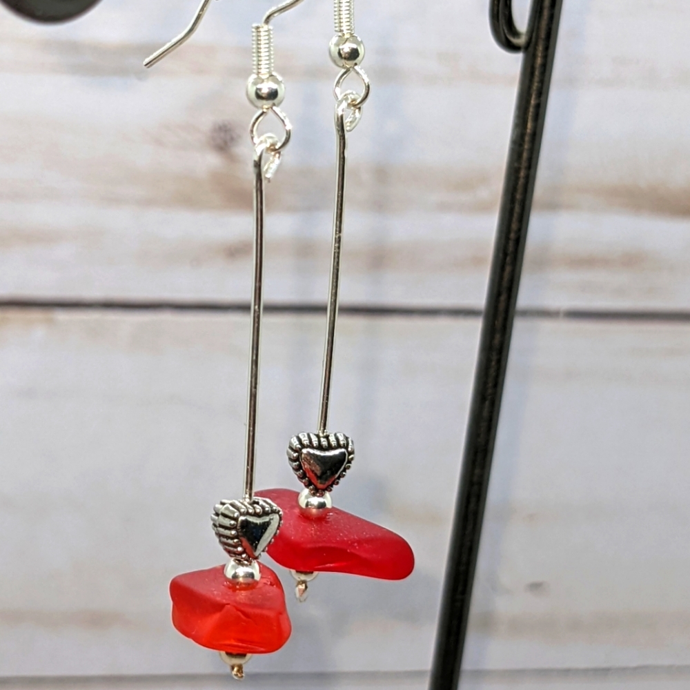 Artisan Earrings made with recycled tumbled glass and Sterling Silver.